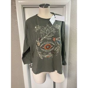 Women’s Embroidered Blouse Green Distressed Kyla Seo comfort